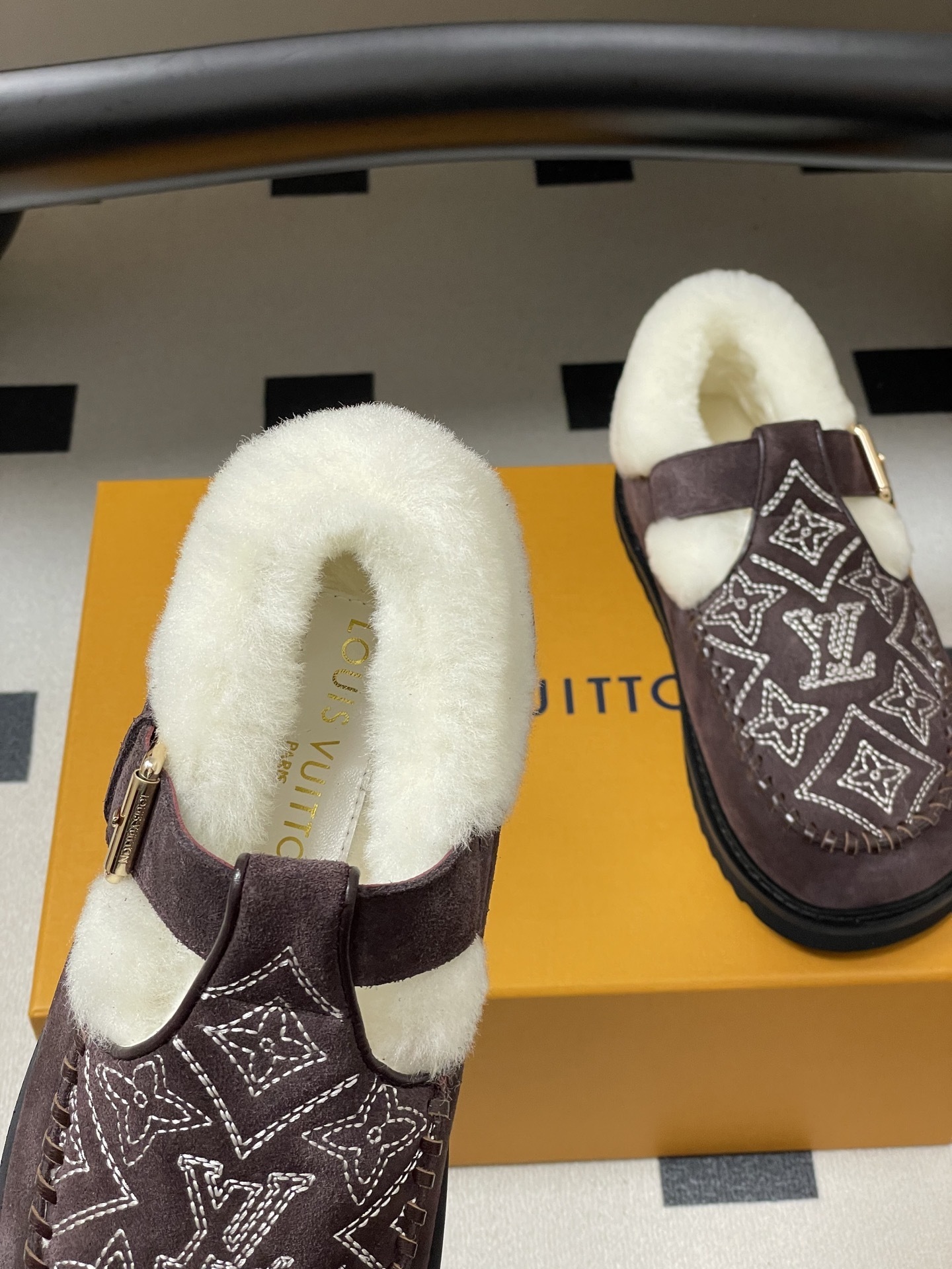 Louis Vuitton Monogram Suede & Shearling Winter Flat Loafers