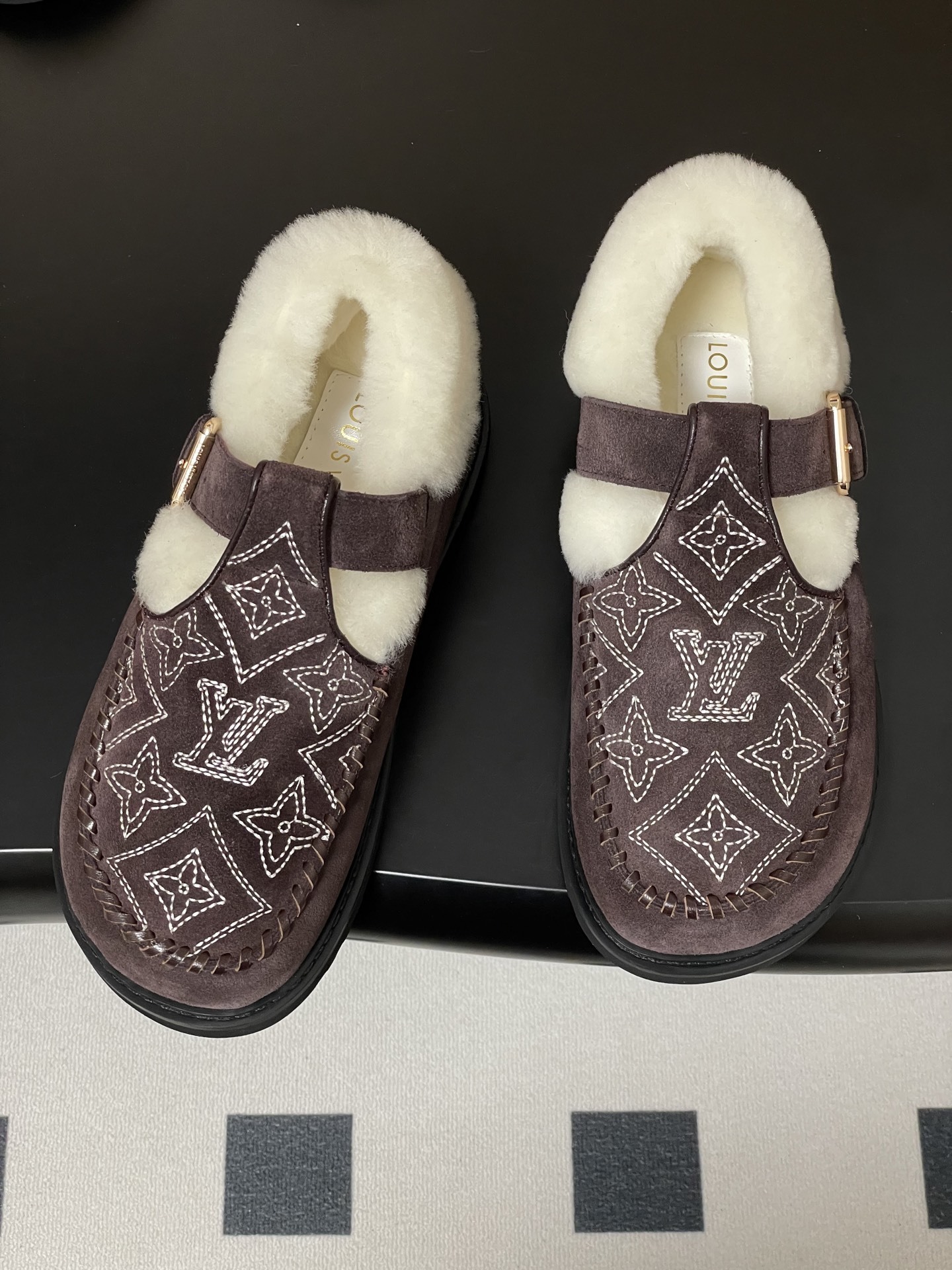 Louis Vuitton Monogram Suede & Shearling Winter Flat Loafers