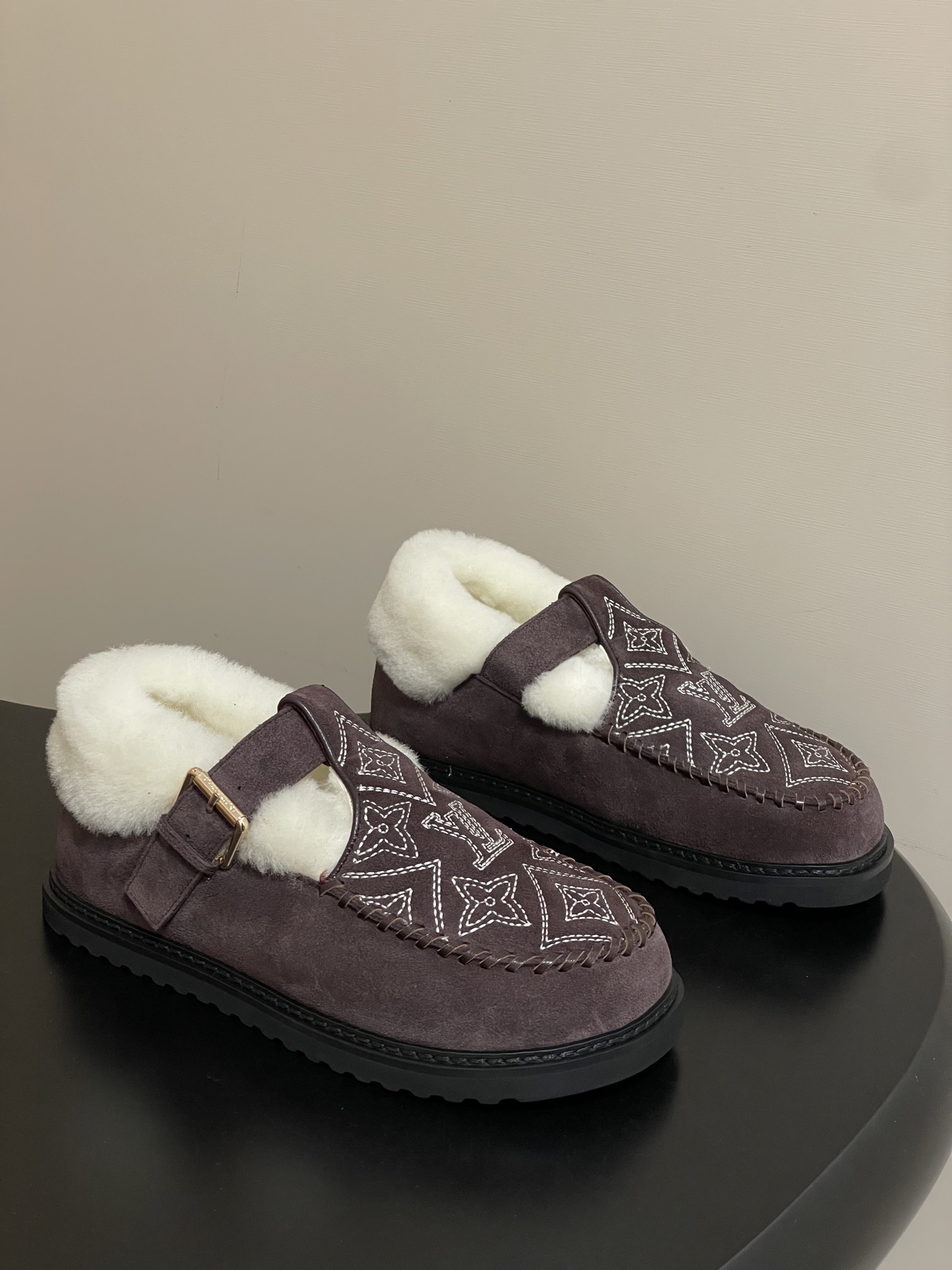 Louis Vuitton Monogram Suede & Shearling Winter Flat Loafers