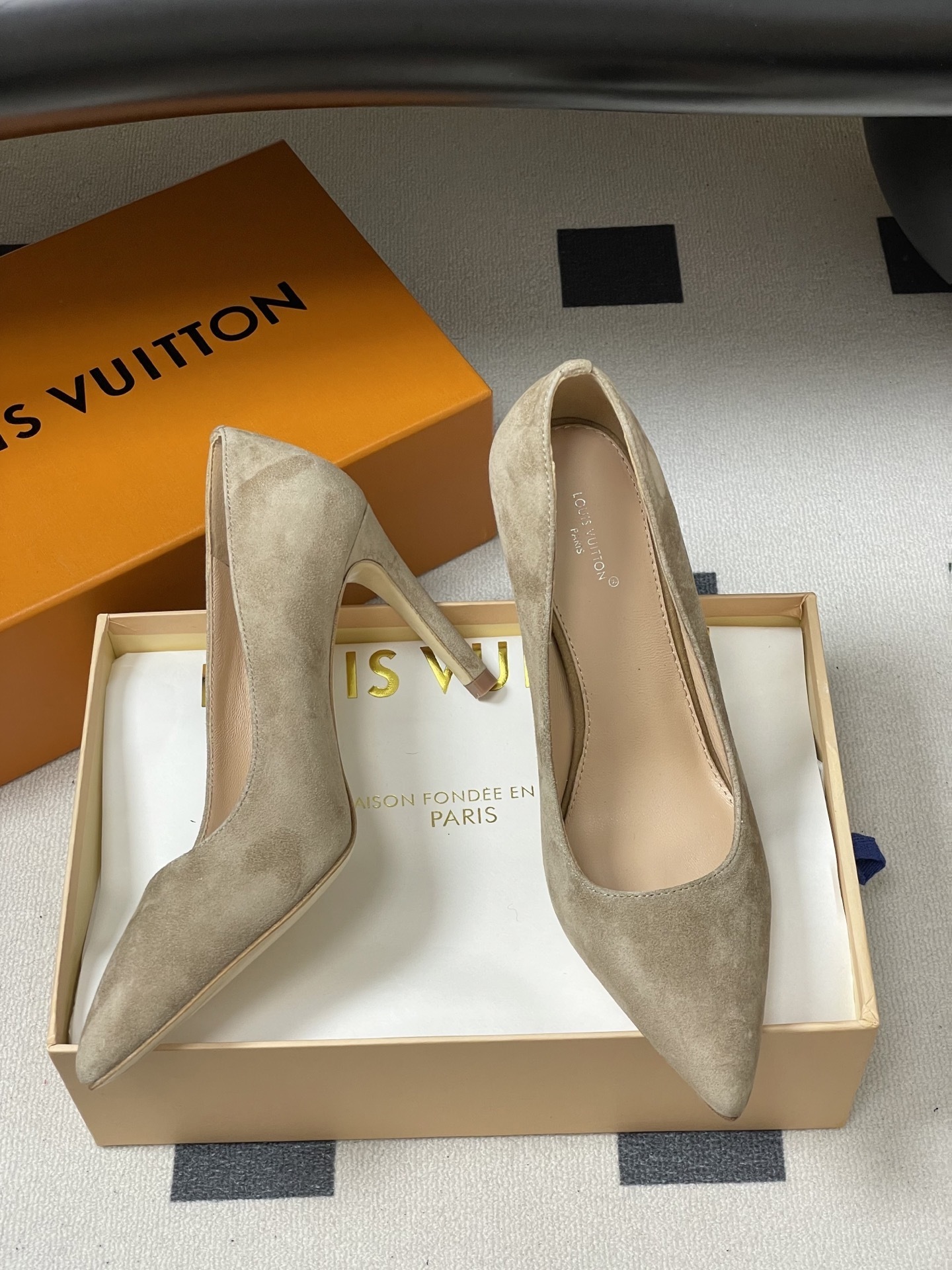 Elegant Beige Suede Pointed Toe Stiletto Pumps - Classic Heels