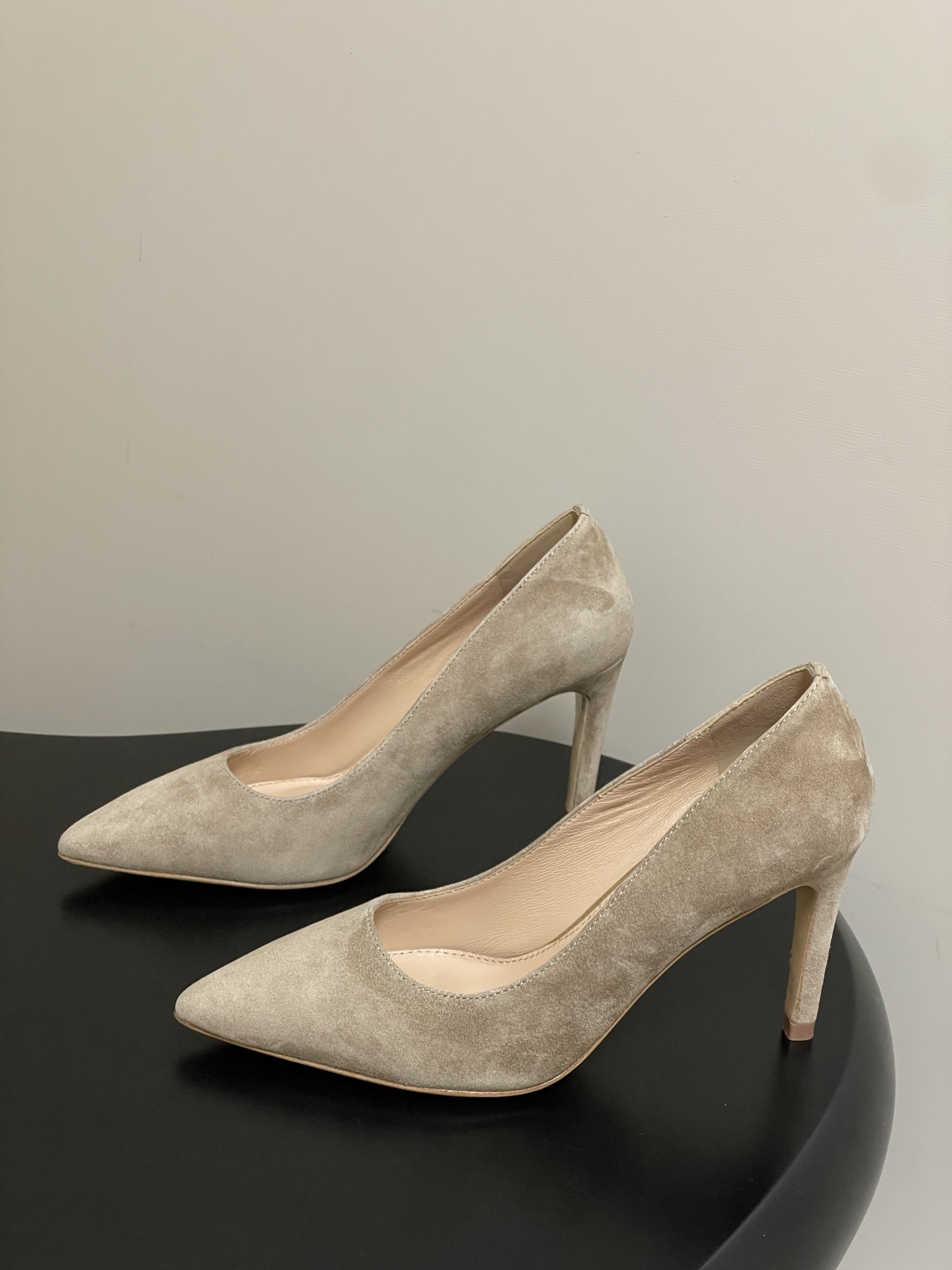 Elegant Beige Suede Pointed Toe Stiletto Pumps - Classic Heels