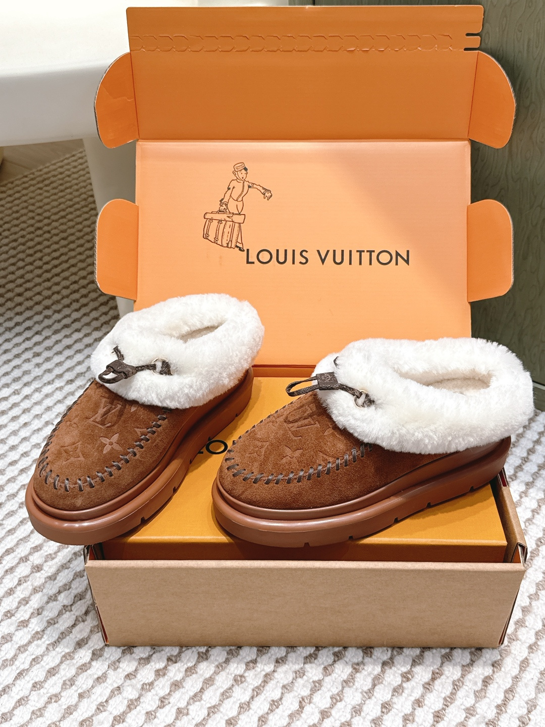 Louis Vuitton Monogram Suede & Shearling Loafers - Luxury Shoes