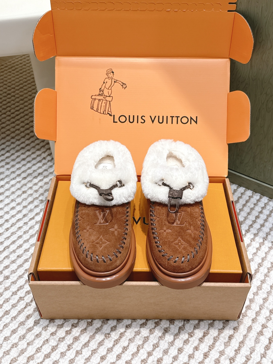 Louis Vuitton Monogram Suede & Shearling Loafers – Luxury Shoes