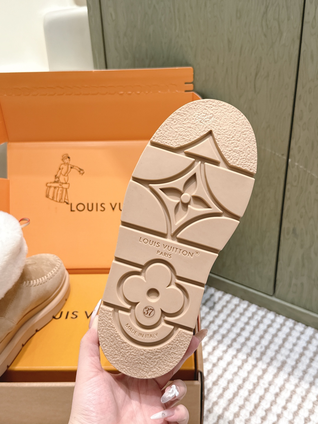 Louis Vuitton Monogram Suede Shearling Ankle Boots - Beige