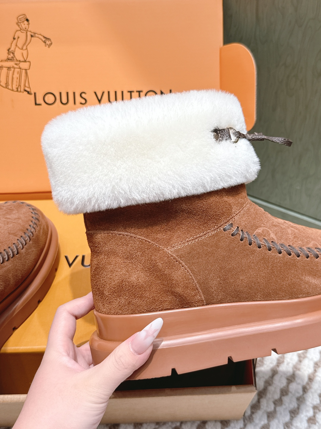 LV Monogram Suede & Shearling Comfort Winter Ankle Boots
