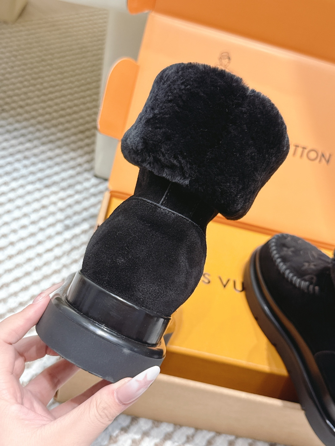 Luxury Monogrammed Black Shearling Winter Boots for Women