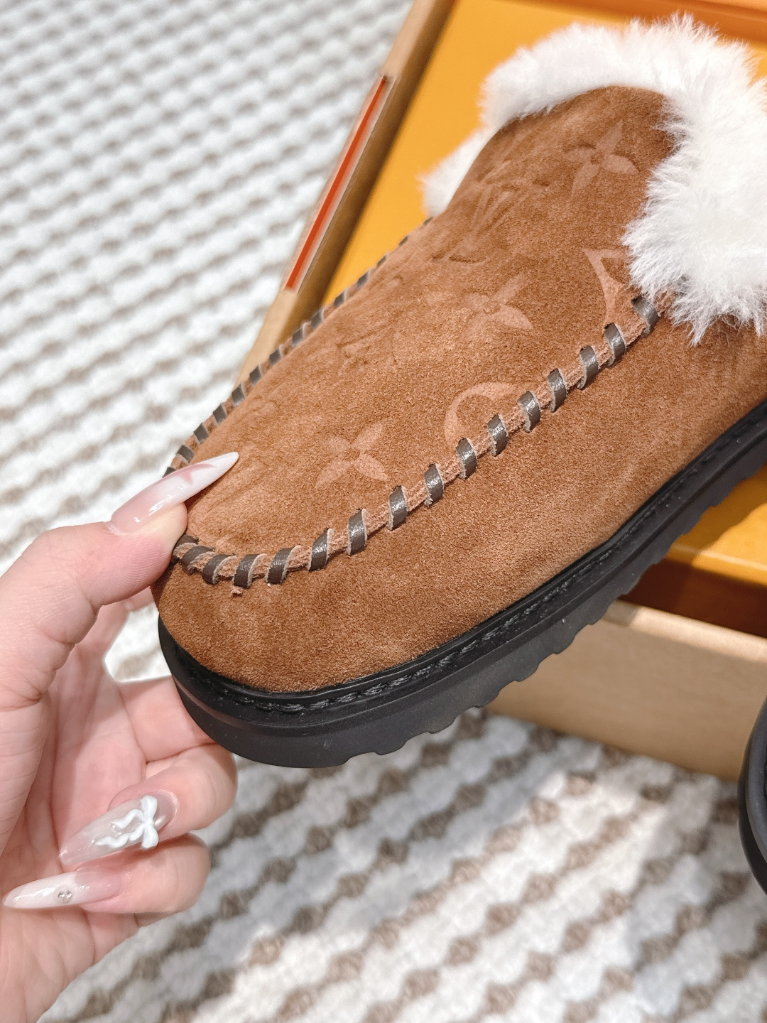 Louis Vuitton Monogram Suede Shearling Mules - Luxury Brown Slippers