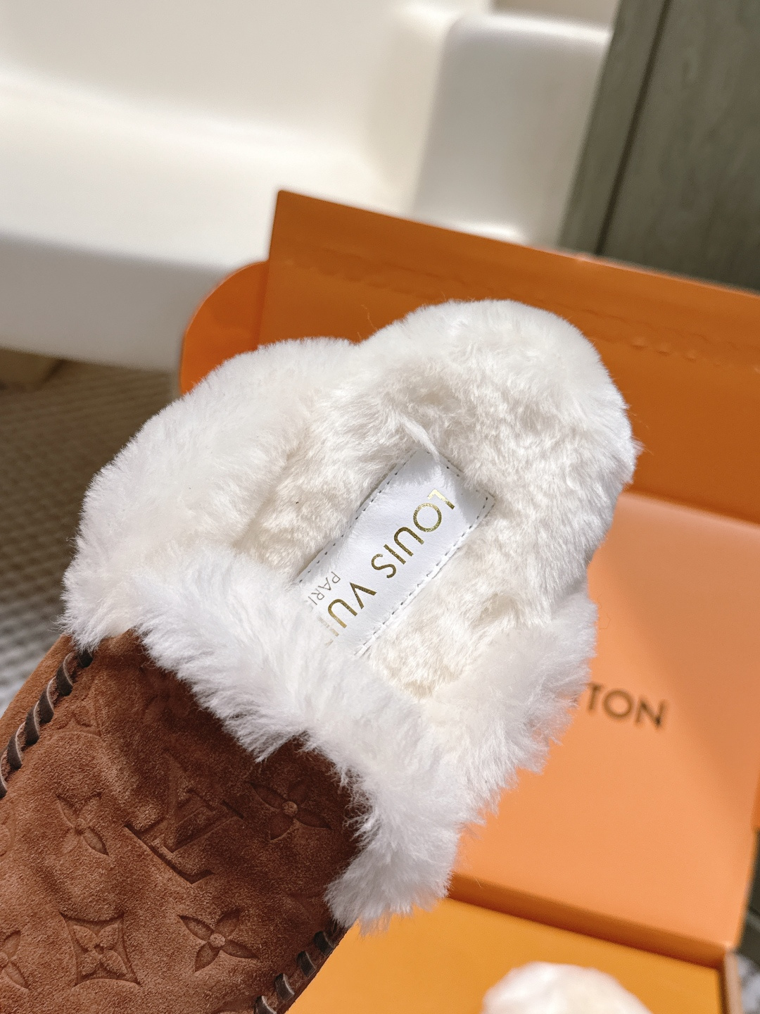 Louis Vuitton Monogram Suede Shearling Mules - Luxury Brown Slippers