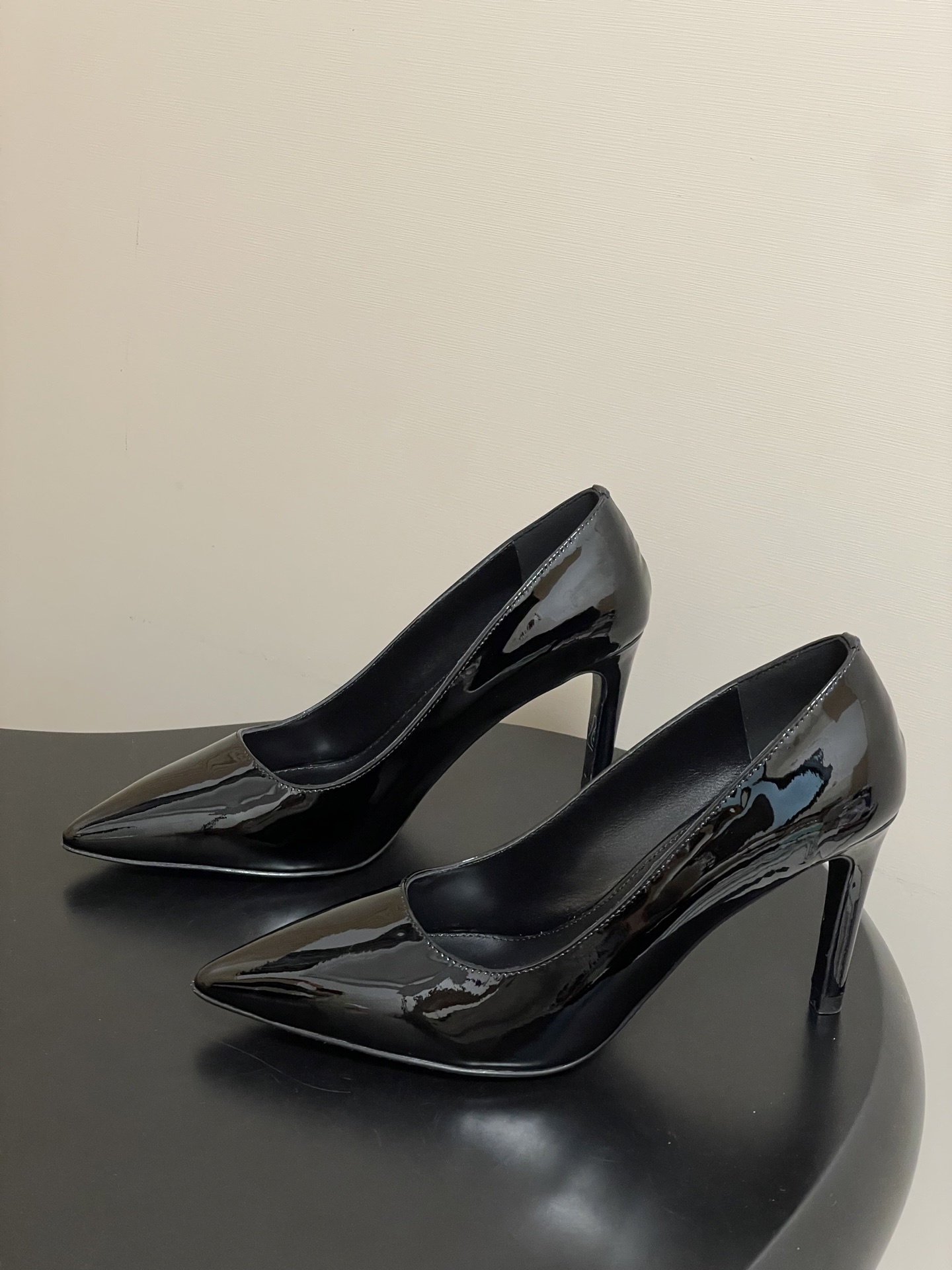 Elegant Black Patent Leather Pointed Toe Stiletto Heel Pumps