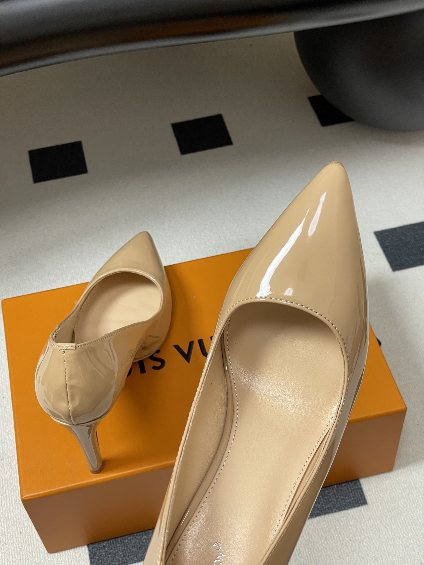 Elegant Nude Patent Leather Pointed-Toe Pumps - Classic High Heels
