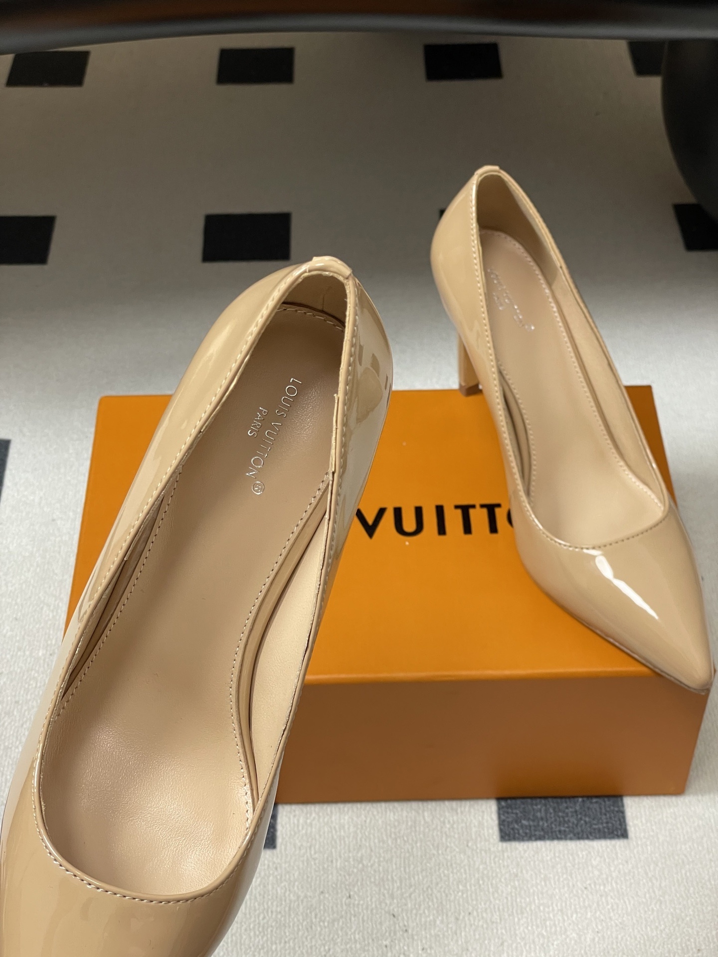 Elegant Nude Patent Leather Pointed-Toe Pumps - Classic High Heels