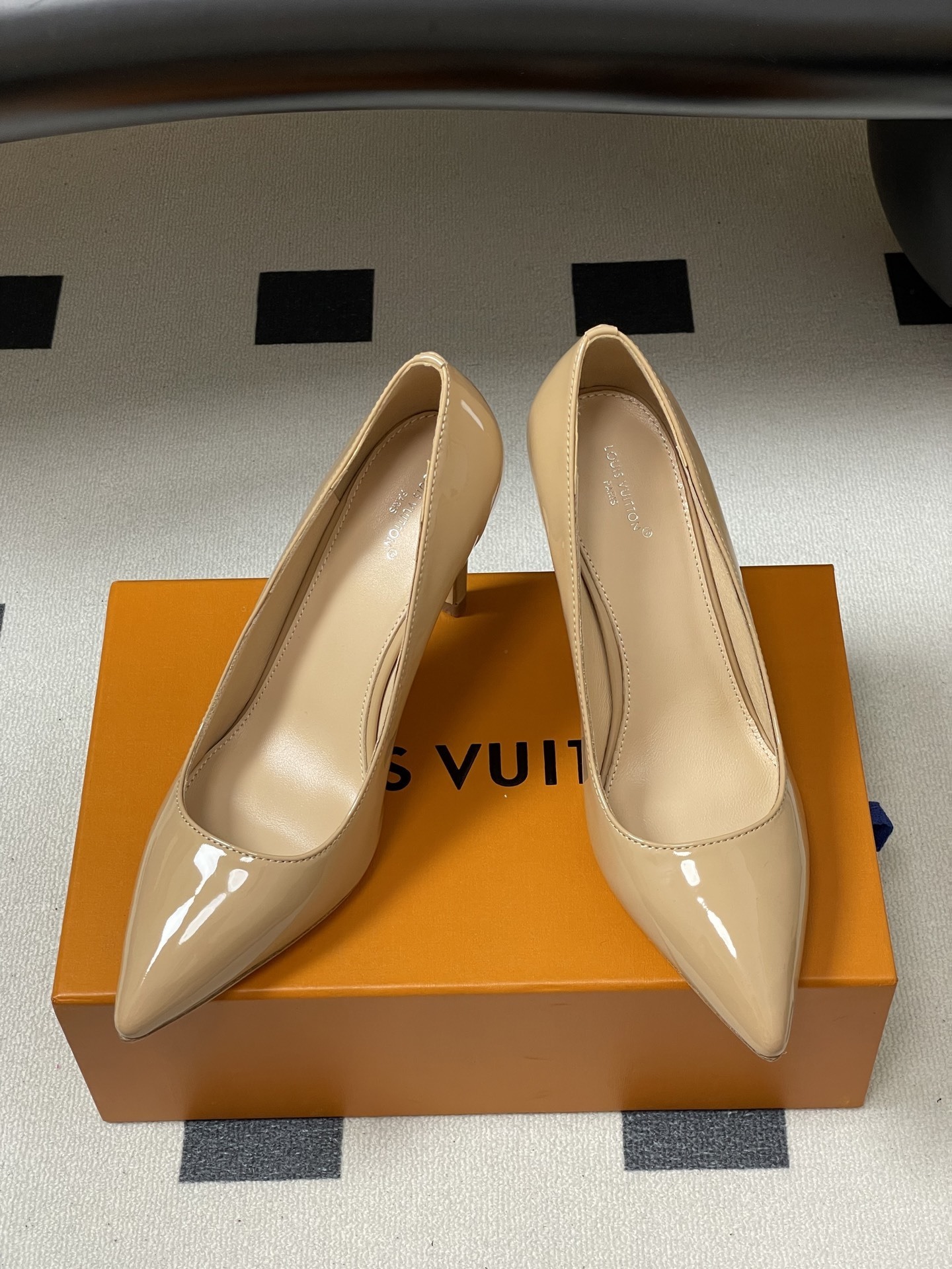 Elegant Nude Patent Leather Pointed-Toe Pumps - Classic High Heels