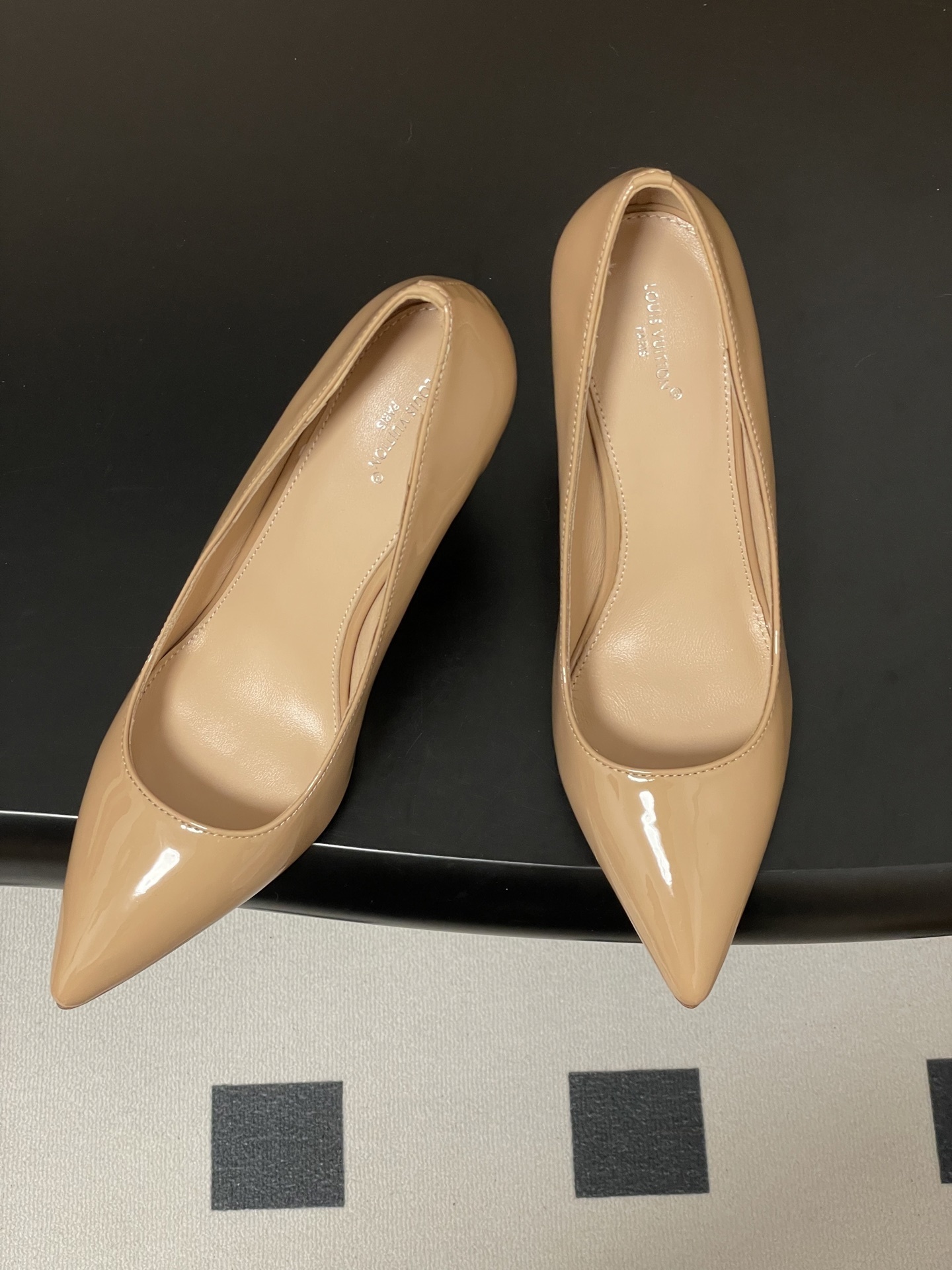Elegant Nude Patent Leather Pointed-Toe Pumps - Classic High Heels
