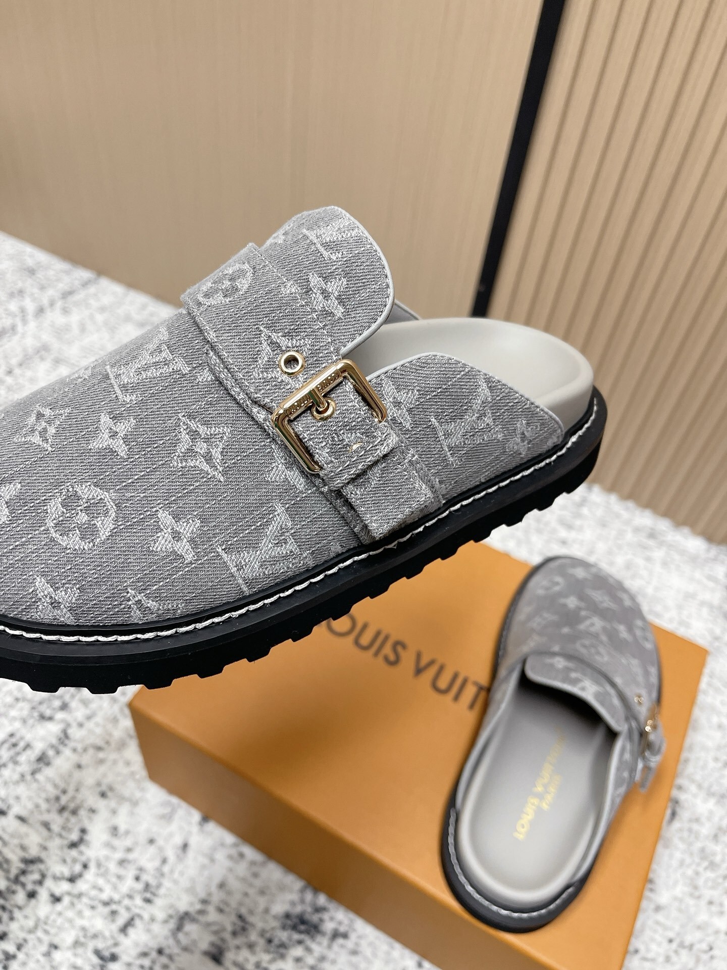 Luxury Grey Monogram Canvas Clog Mules - Designer Slippers
