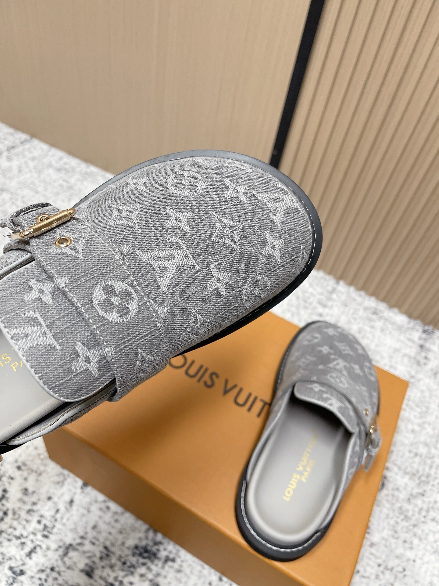 Luxury Grey Monogram Canvas Clog Mules - Designer Slippers