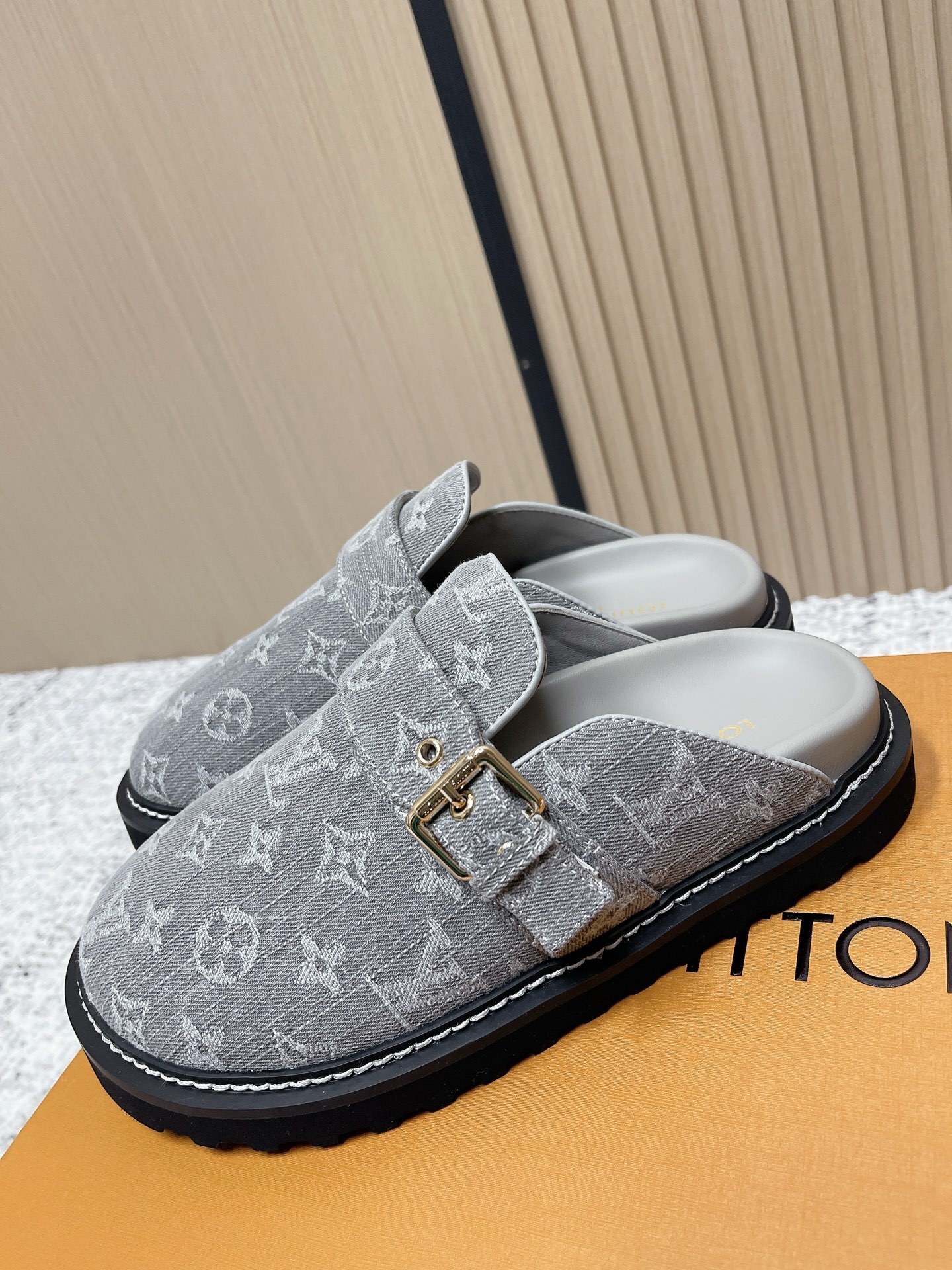 Luxury Grey Monogram Canvas Clog Mules - Designer Slippers