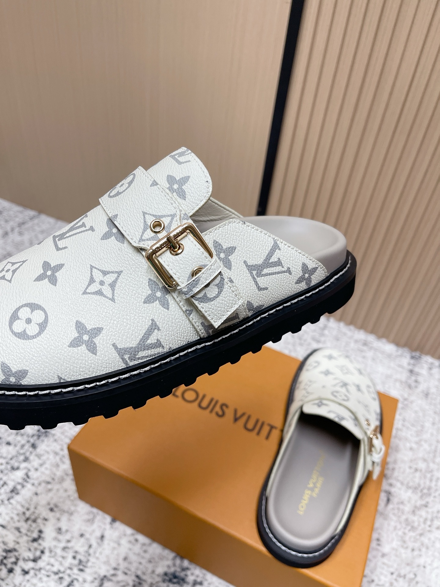 Louis Vuitton White Monogram Leather Mules - Luxury Designer Clogs