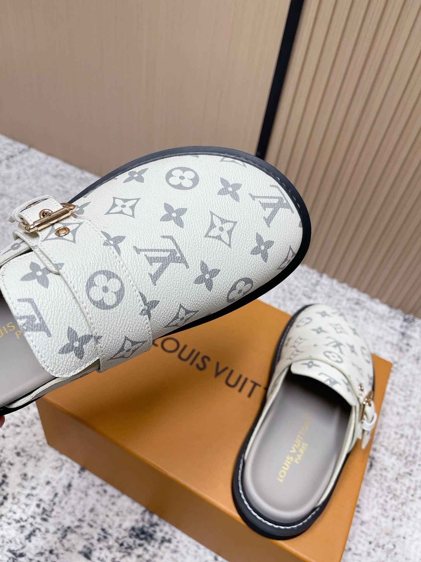 Louis Vuitton White Monogram Leather Mules - Luxury Designer Clogs