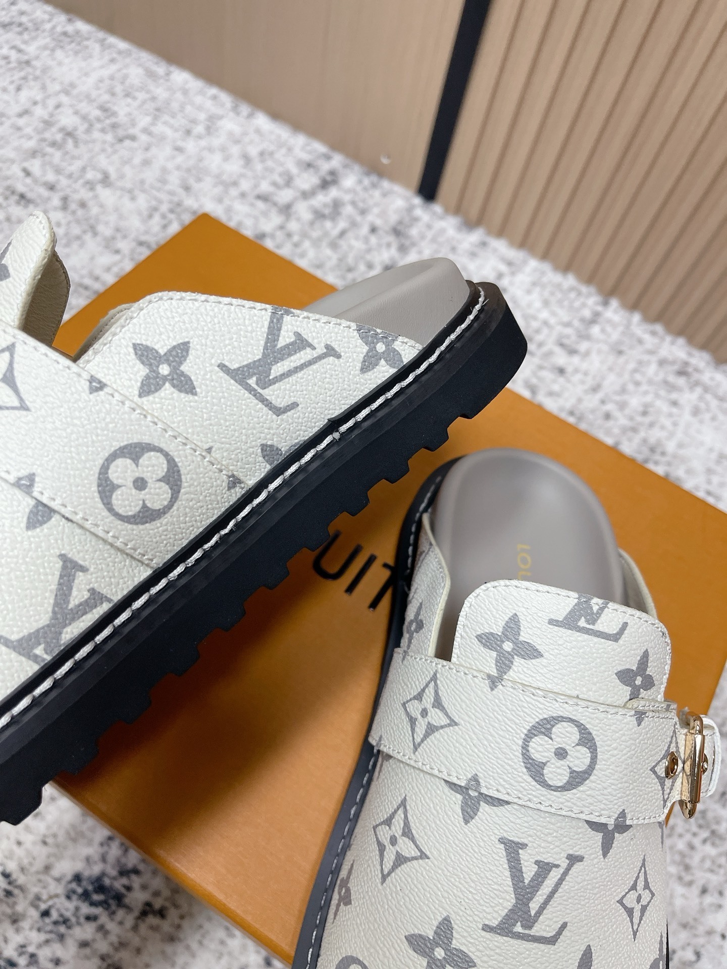 Louis Vuitton White Monogram Leather Mules - Luxury Designer Clogs