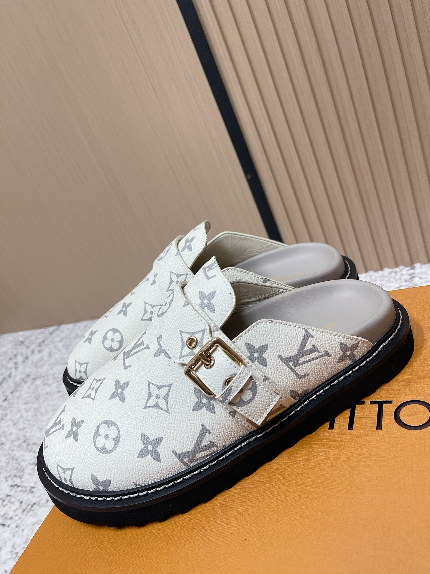Louis Vuitton White Monogram Leather Mules - Luxury Designer Clogs