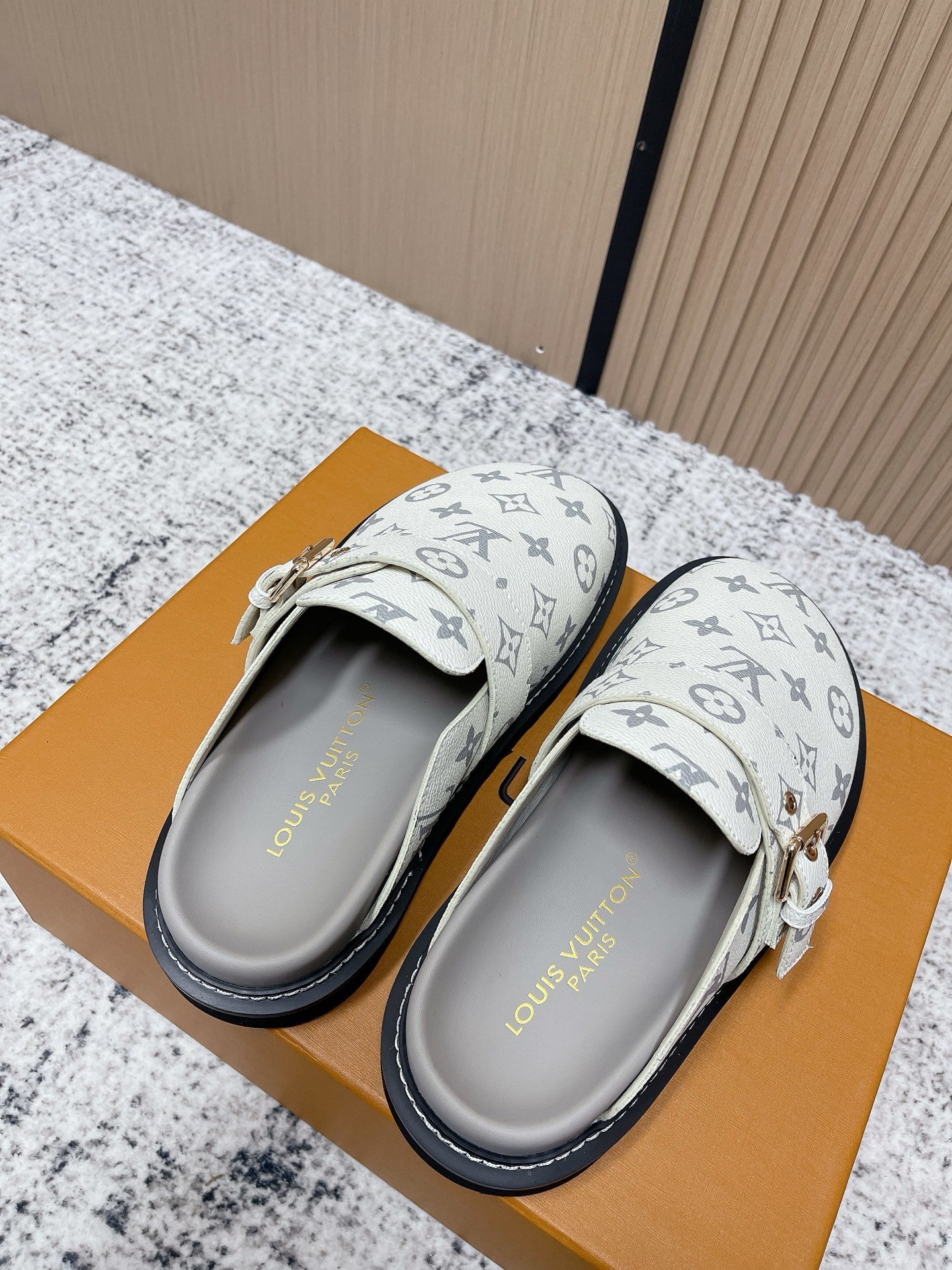 Louis Vuitton White Monogram Leather Mules - Luxury Designer Clogs