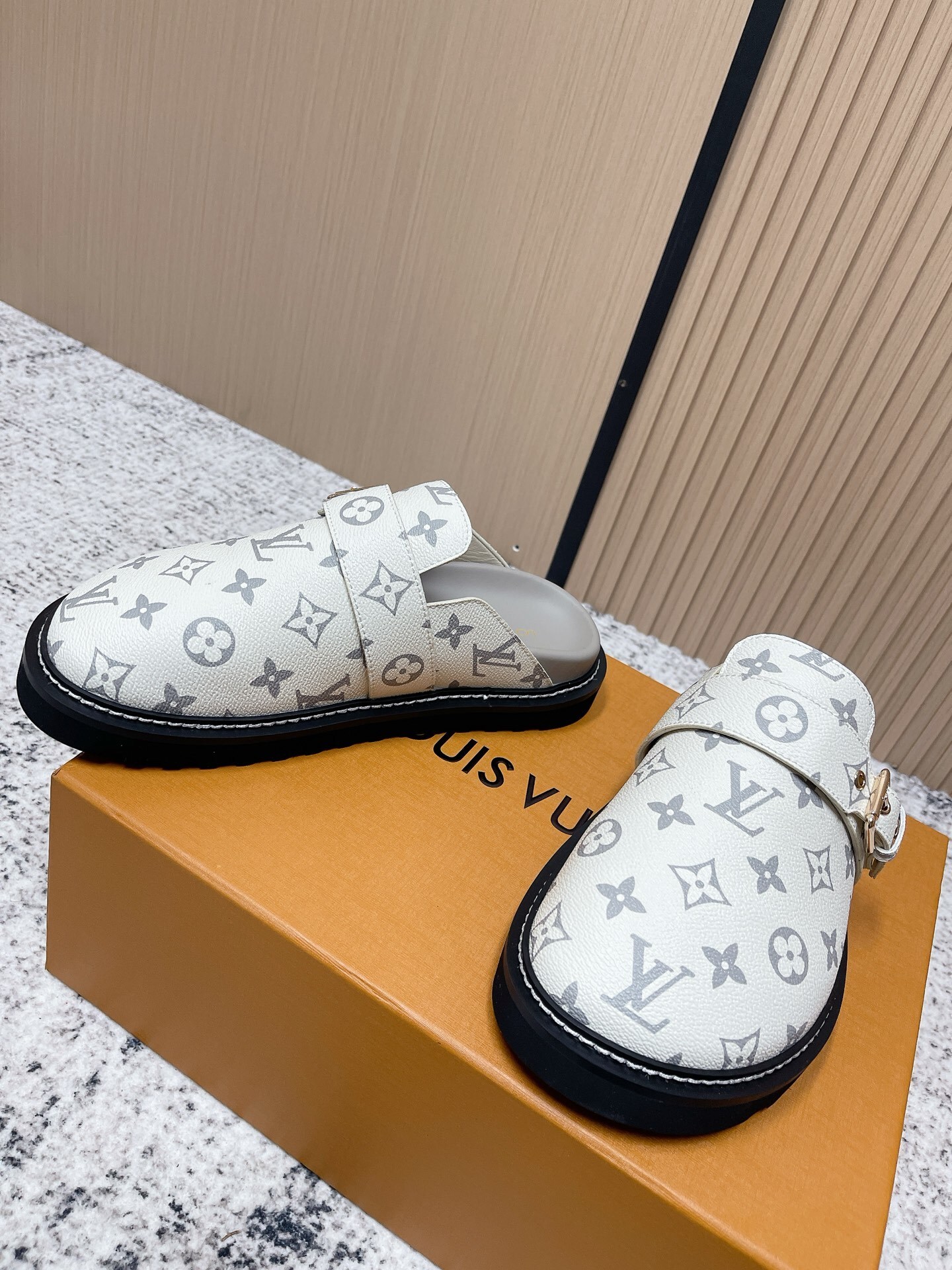 Louis Vuitton White Monogram Leather Mules - Luxury Designer Clogs