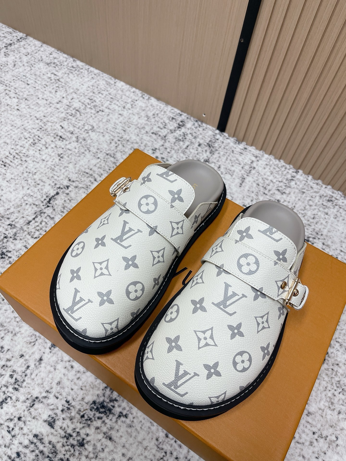 Louis Vuitton White Monogram Leather Mules – Luxury Designer Clogs