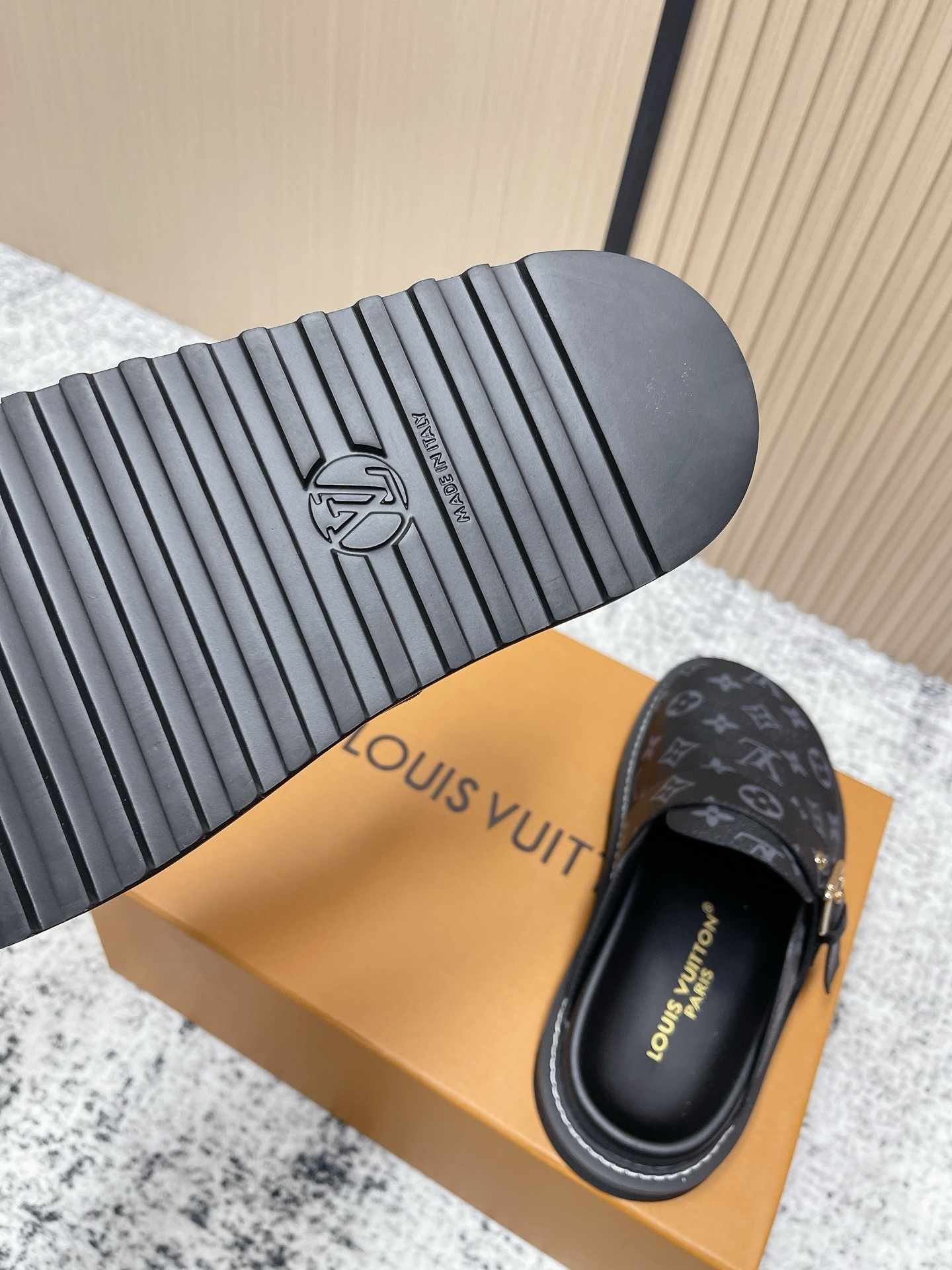 Louis Vuitton Monogram Eclipse Mules - Men's Luxury Buckle Slides