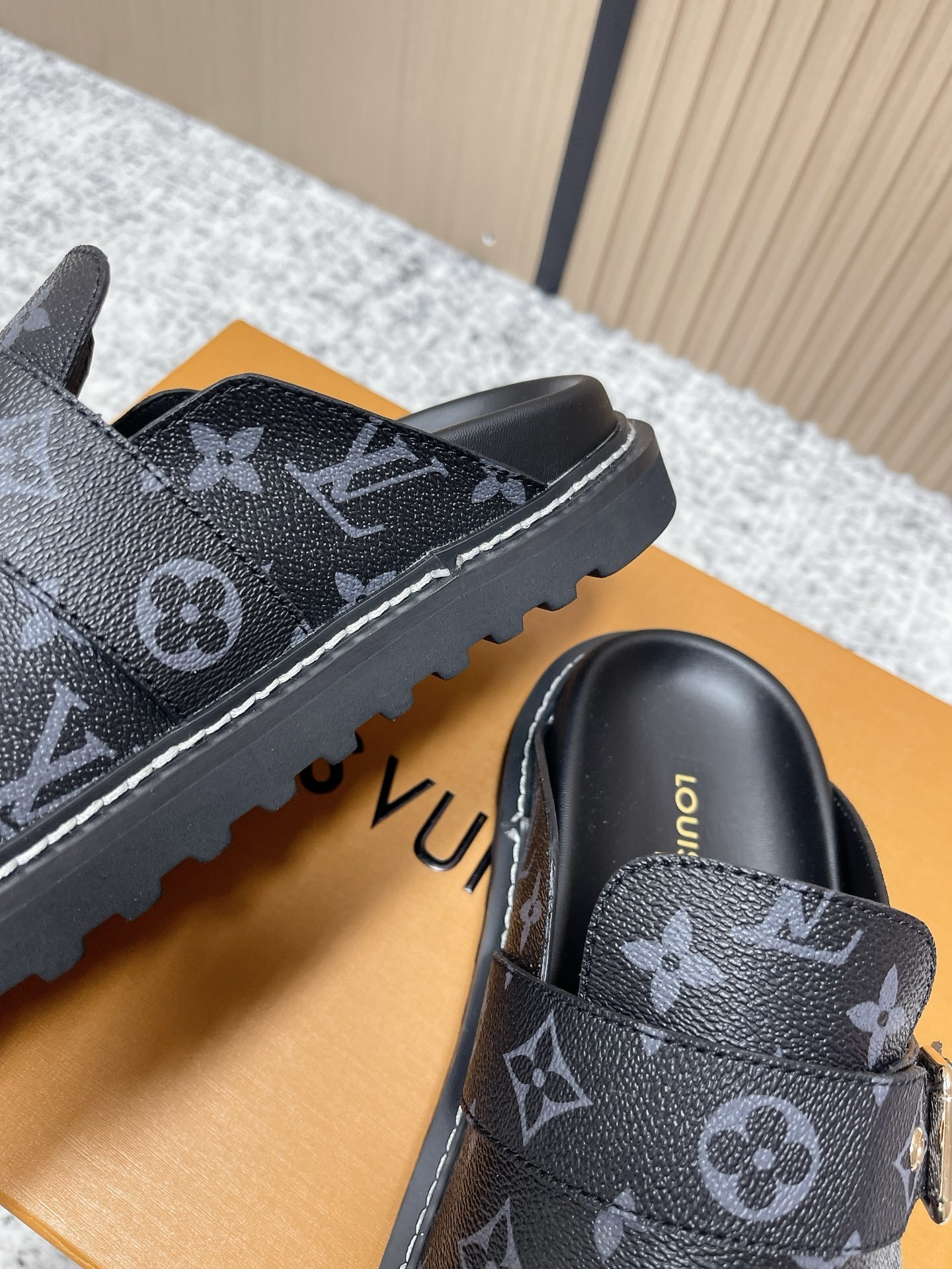 Louis Vuitton Monogram Eclipse Mules - Men's Luxury Buckle Slides