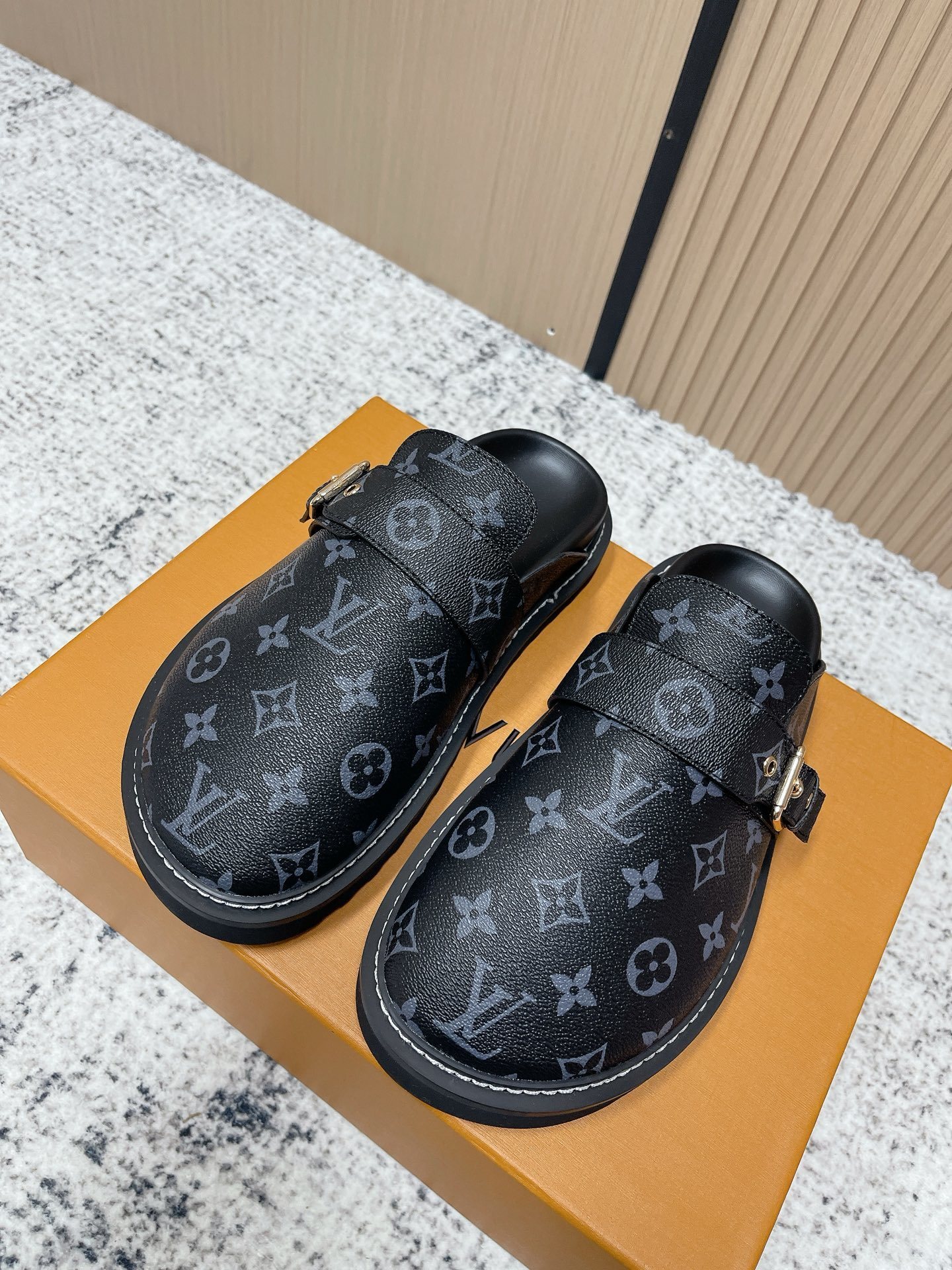 Louis Vuitton Monogram Eclipse Mules – Men’s Luxury Buckle Slides