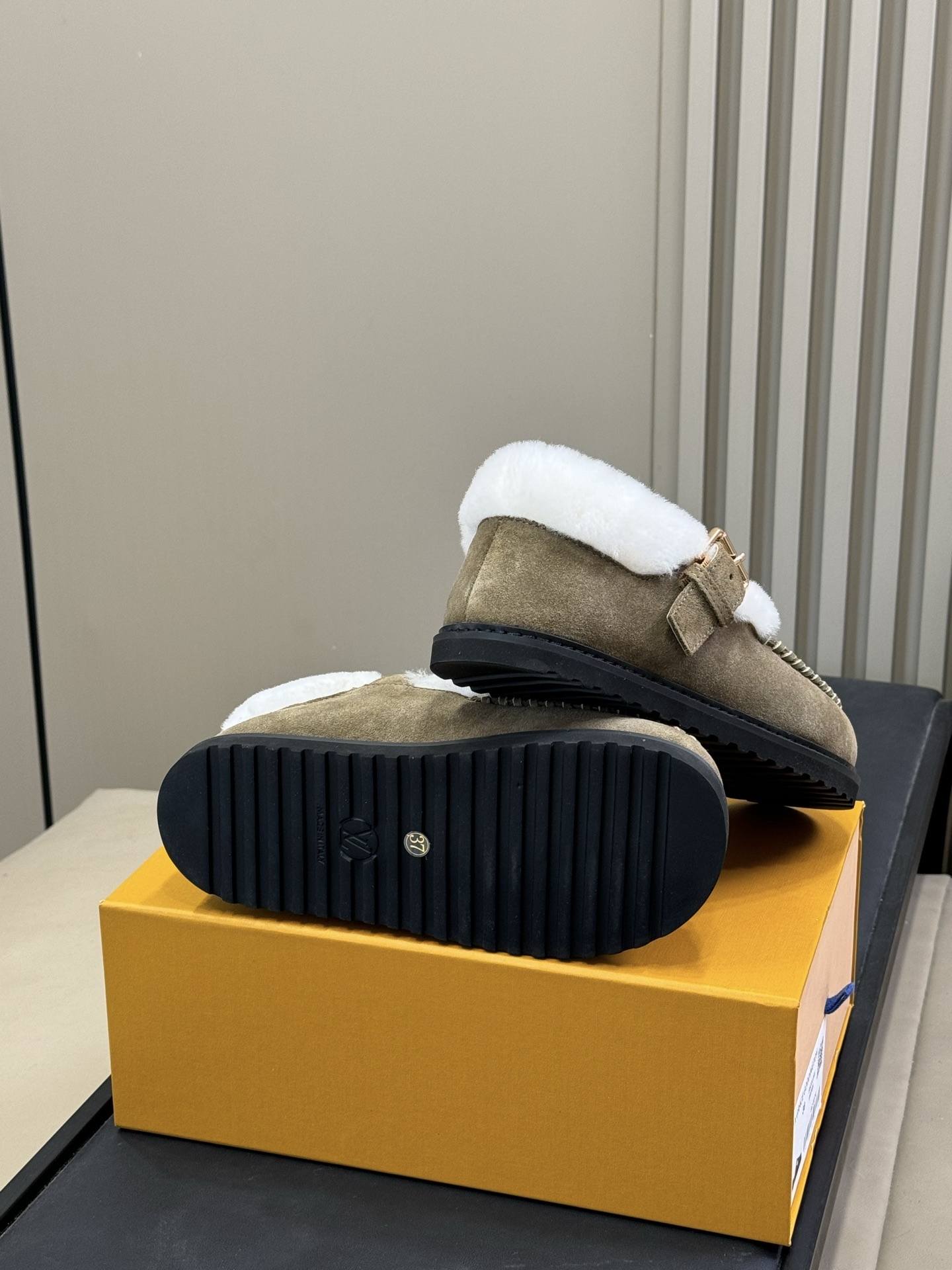 Louis Vuitton Shearling-Lined Suede Loafers - Olive Green