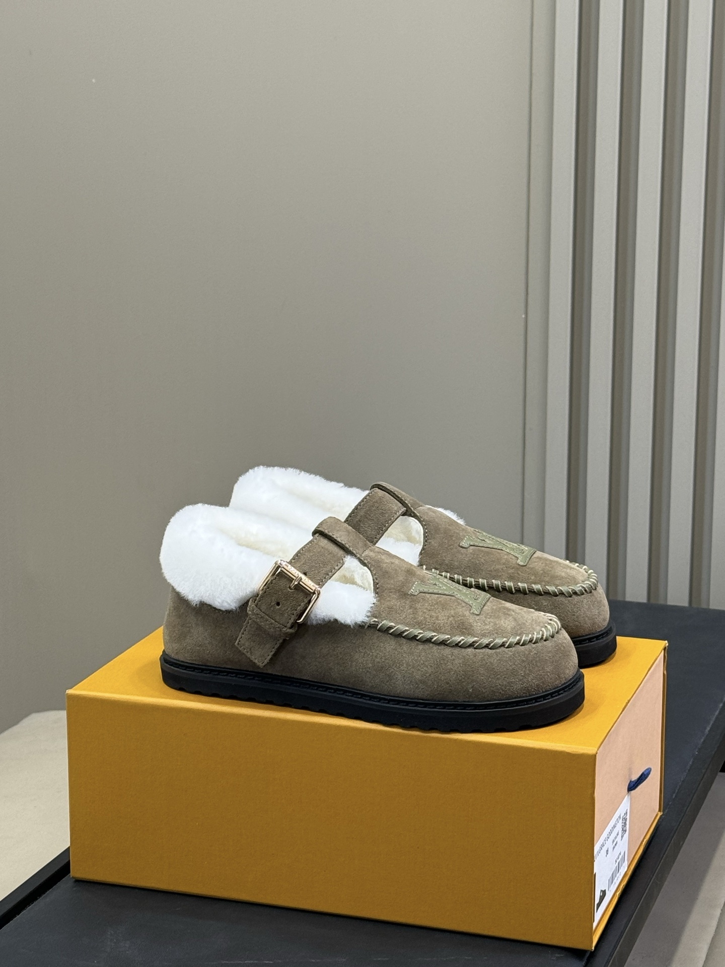 Louis Vuitton Shearling-Lined Suede Loafers – Olive Green