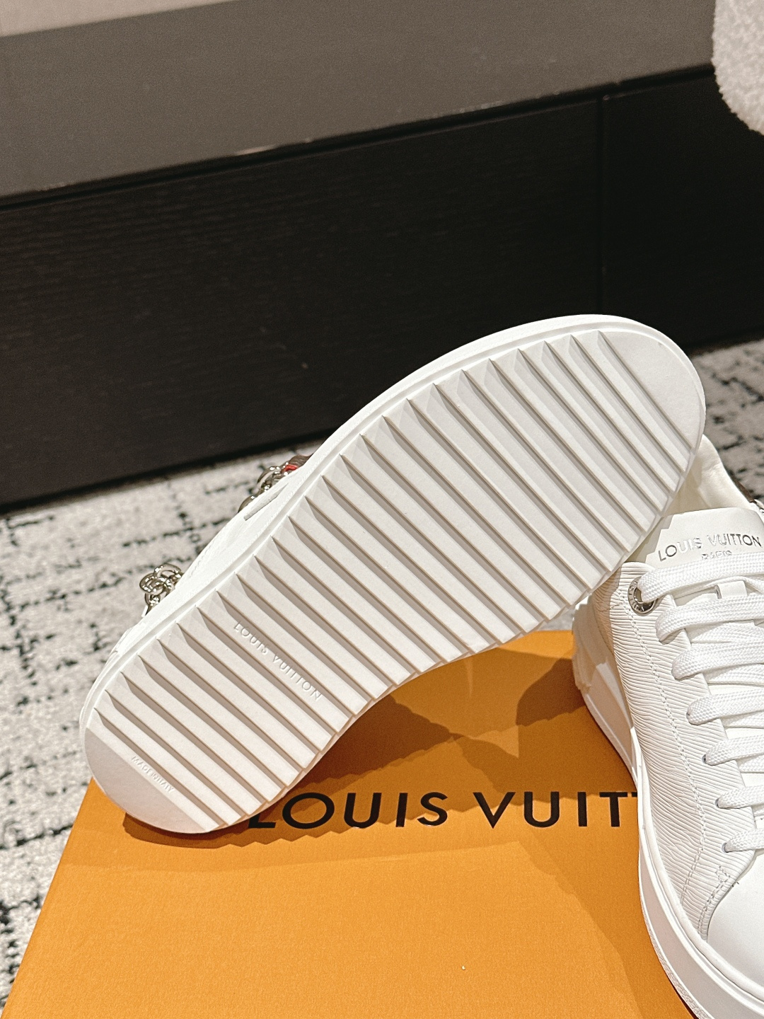Louis Vuitton White Leather Sneakers with Monogram Accents