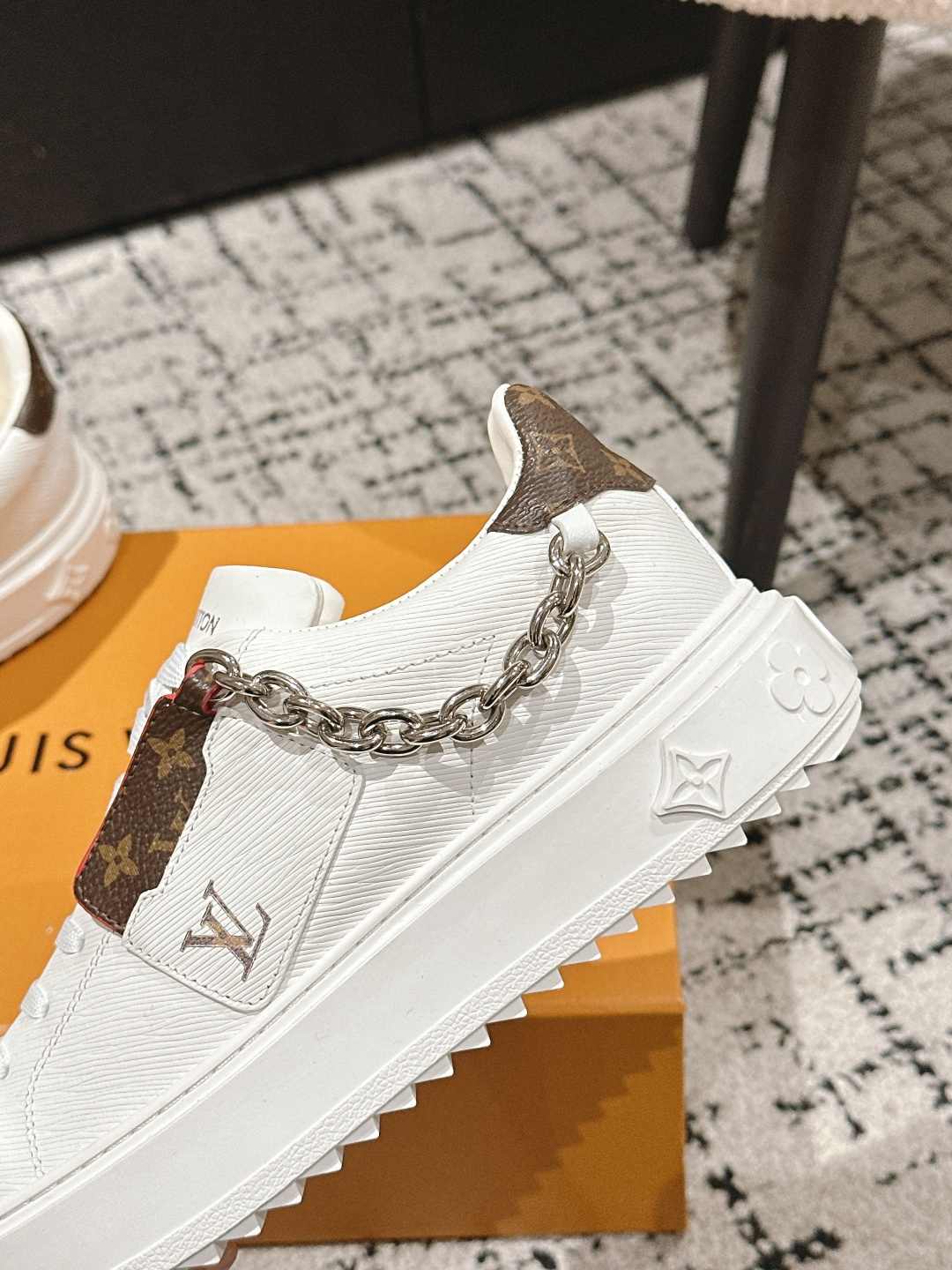 Louis Vuitton White Leather Sneakers with Monogram Accents