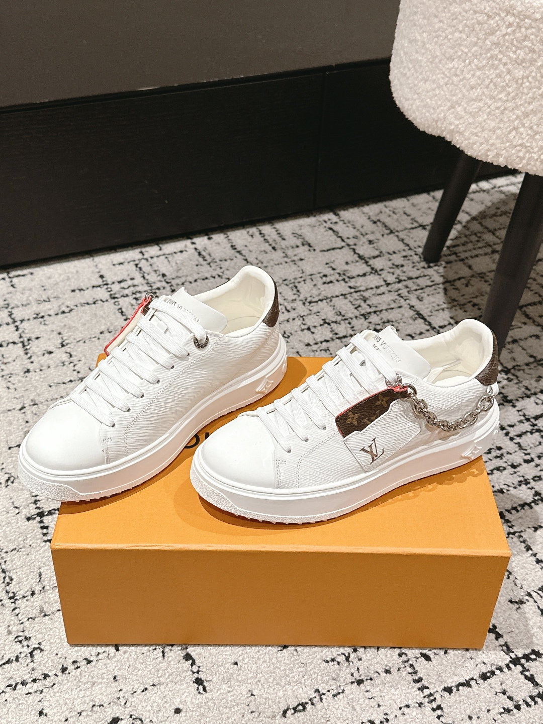 Louis Vuitton White Leather Sneakers with Monogram Accents