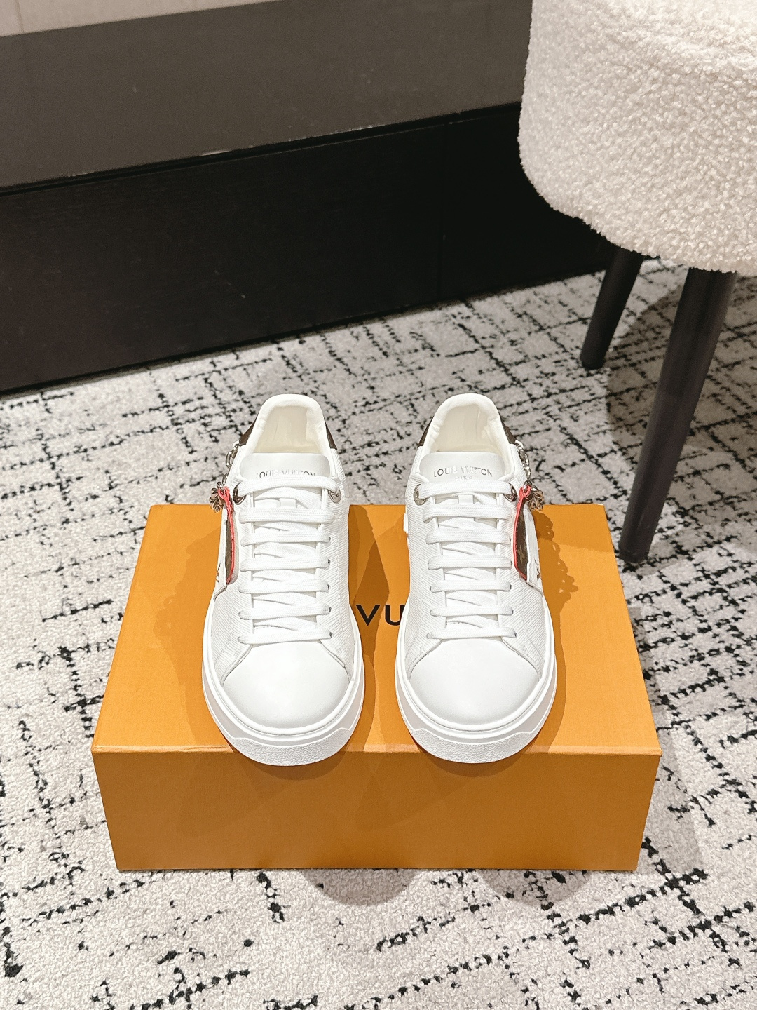 Louis Vuitton White Leather Sneakers with Monogram Accents