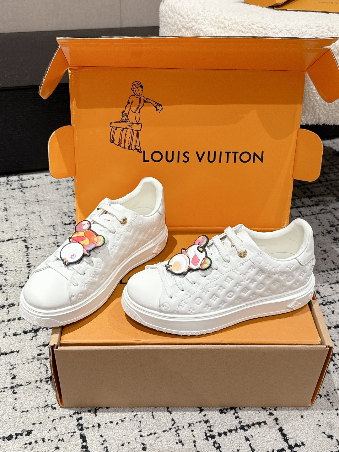 Louis Vuitton White Monogram Leather Sneakers with Panda Charms