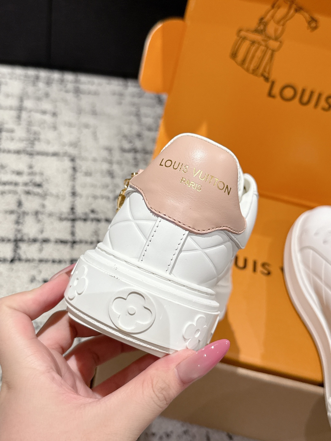 Louis Vuitton Women's White Leather Sneakers with Gold Charms