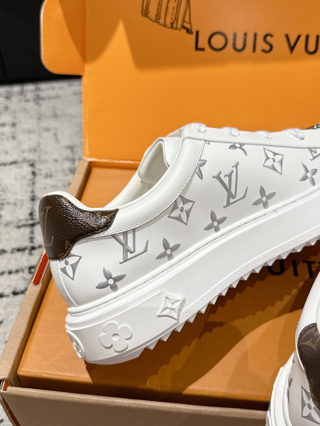 Louis Vuitton White Embossed Monogram Sneakers with Lace Charms