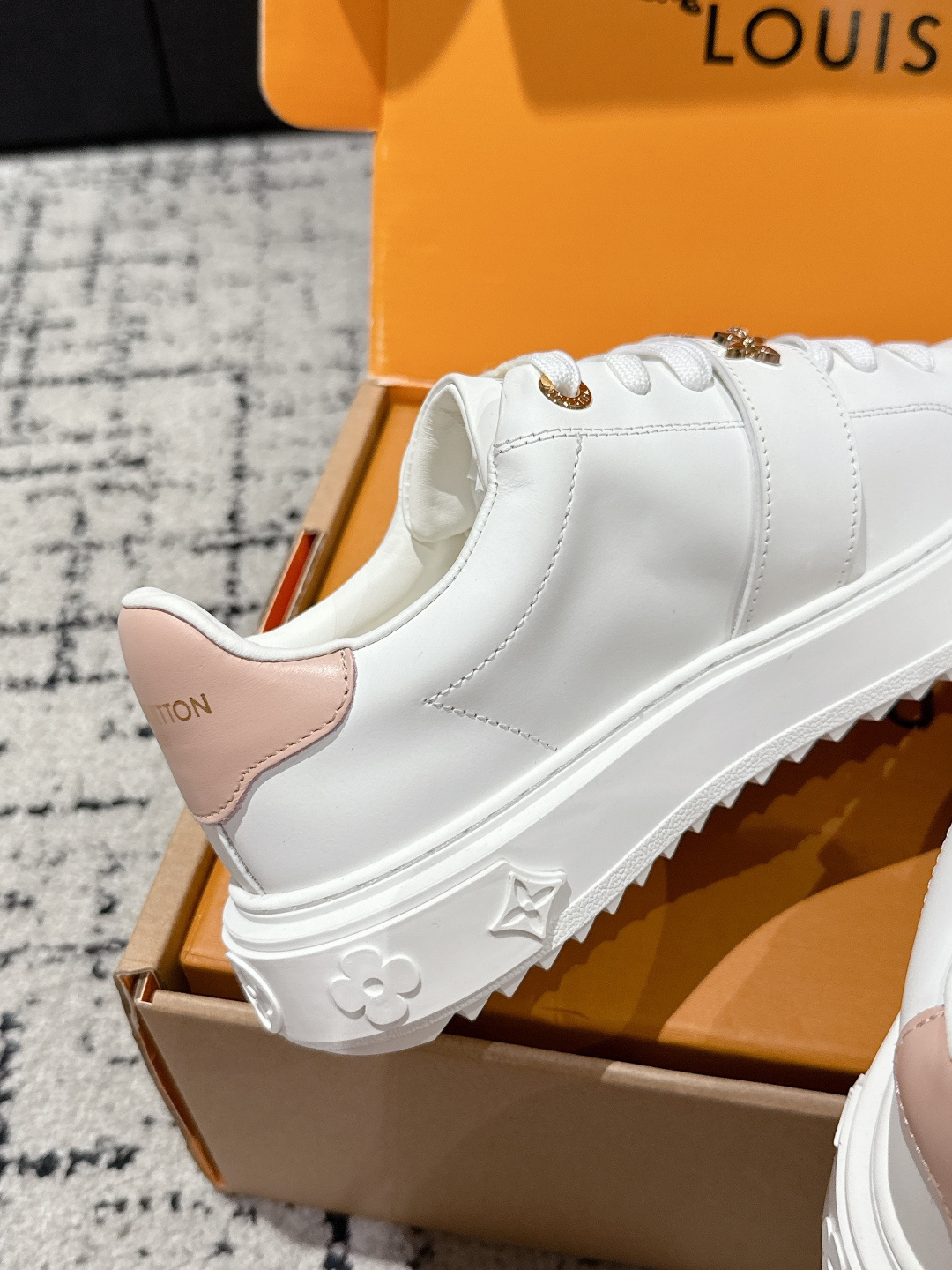 Louis Vuitton White Leather Sneakers with Iconic Gold Charms