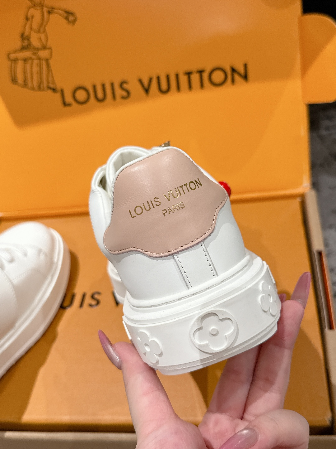 Louis Vuitton White Leather Sneakers with Iconic Gold Charms