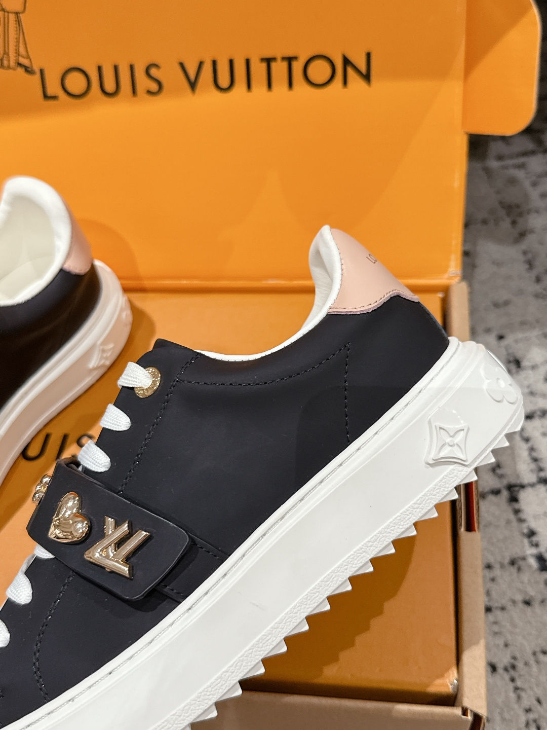 Louis Vuitton Black Leather Sneakers with Decorative Gold Charms