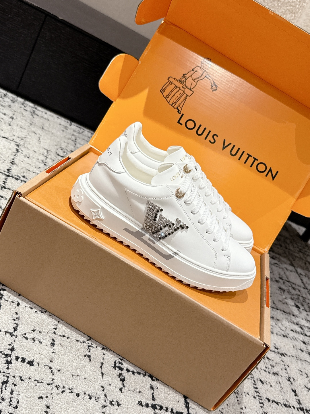 Louis Vuitton White Time Out Sneakers - Crystal Embellished Monogram