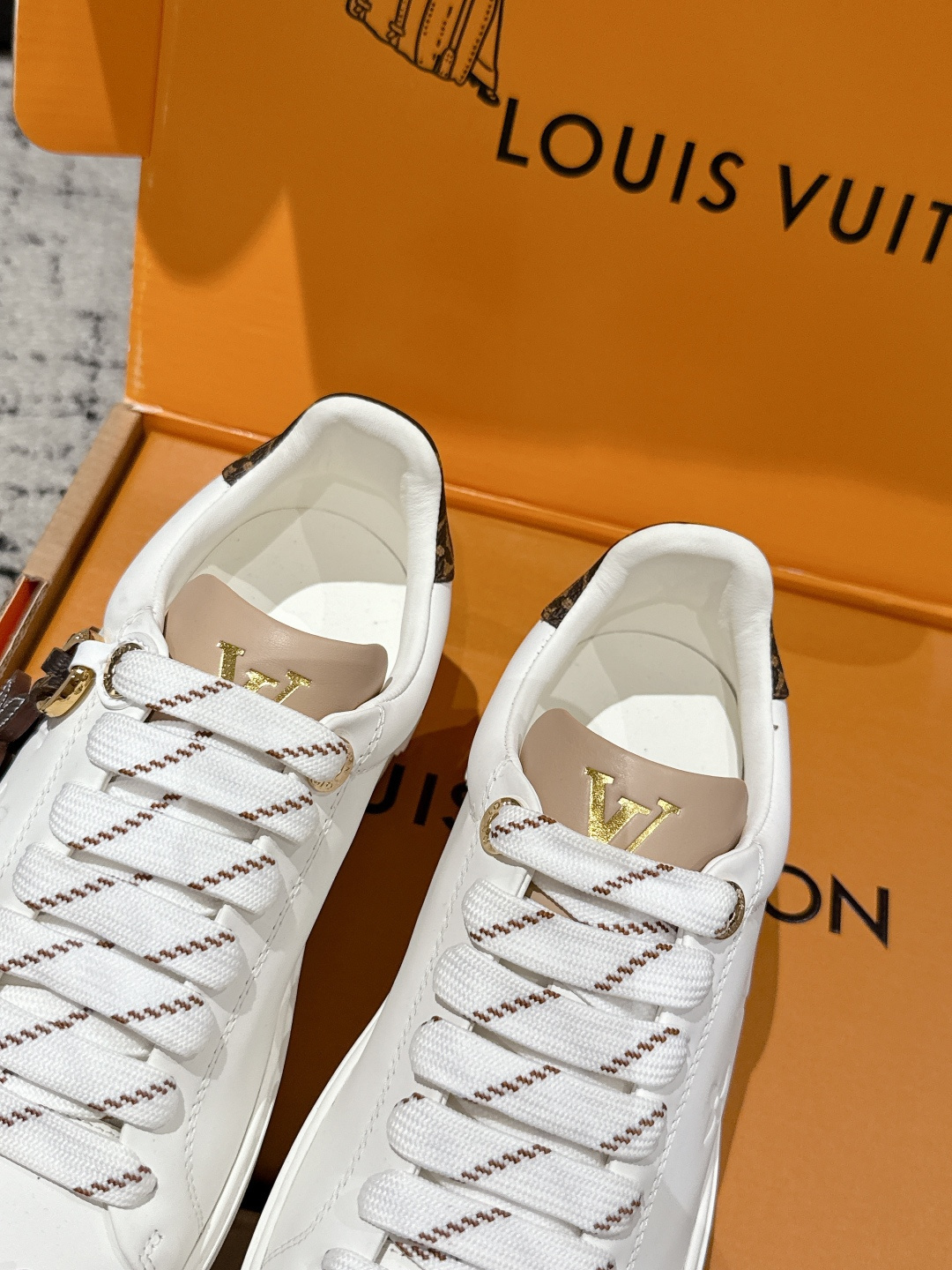 Louis Vuitton Frontrow White Leather Sneakers with Monogram Trim
