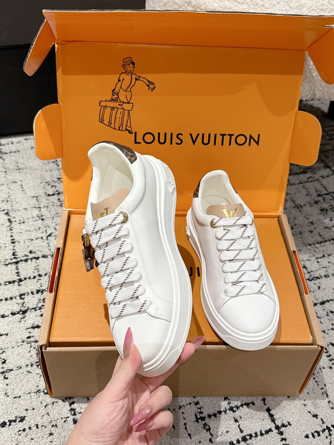 Louis Vuitton Frontrow White Leather Sneakers with Monogram Trim