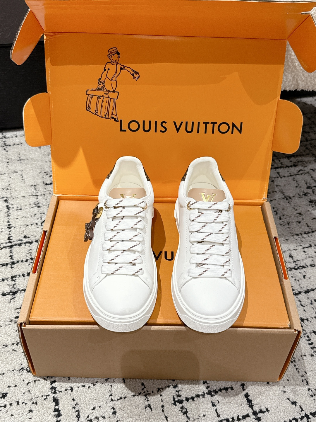 Louis Vuitton Frontrow White Leather Sneakers with Monogram Trim