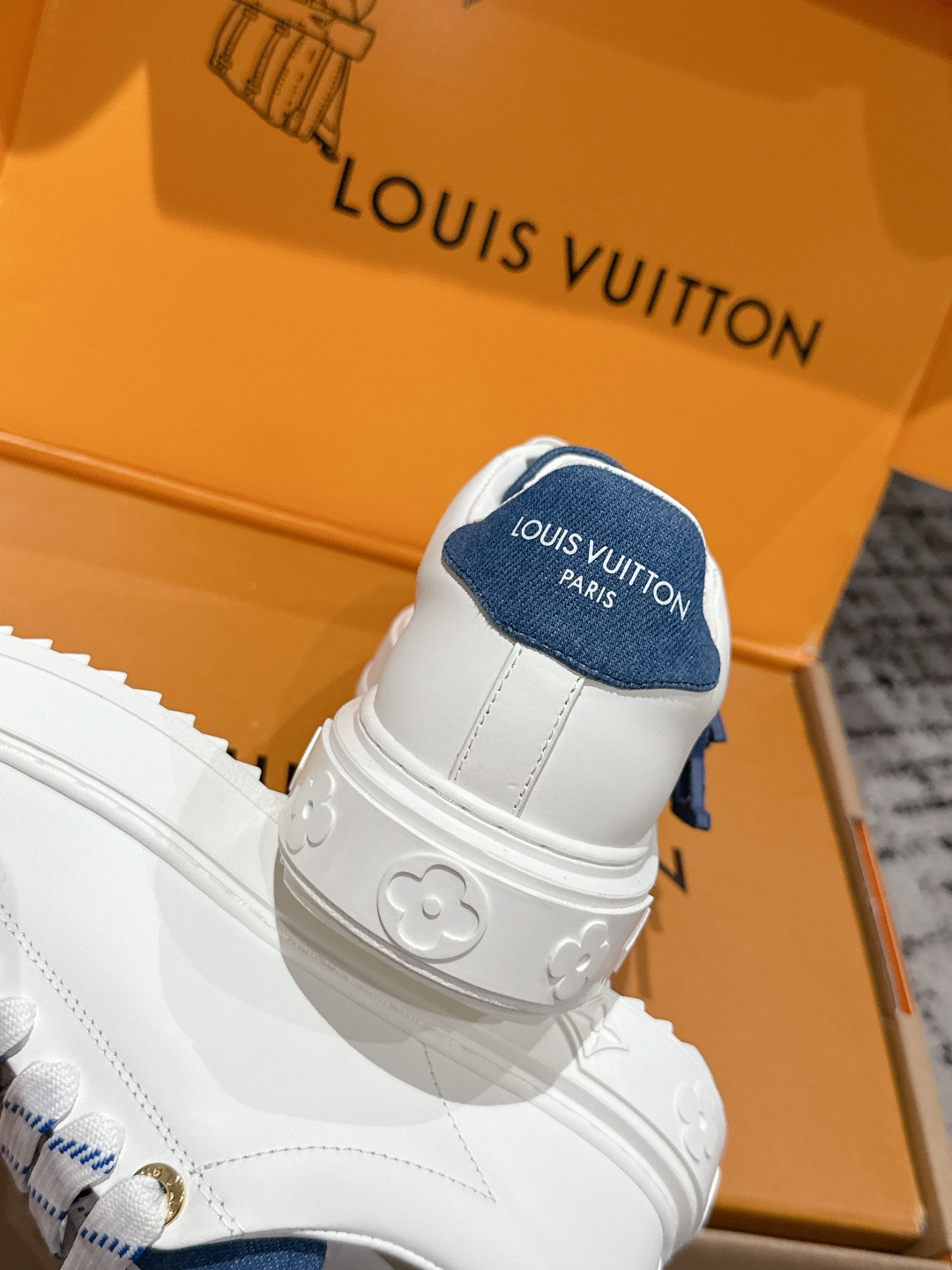 Louis Vuitton White & Blue Leather Sneakers - Luxury Designer Shoes