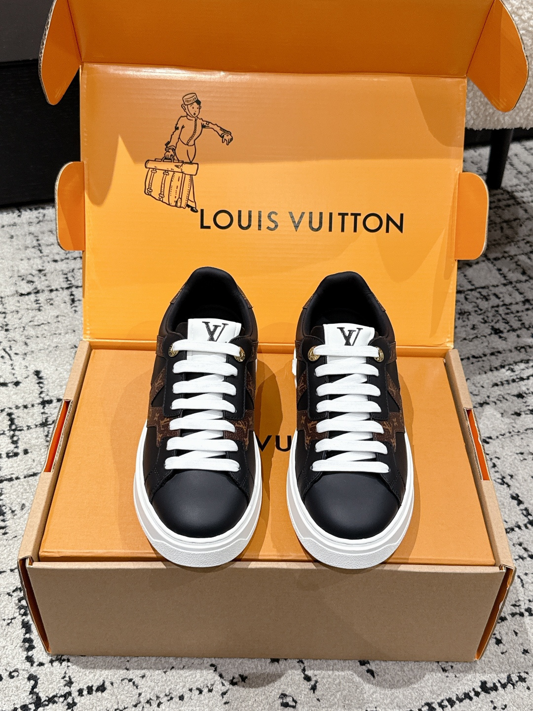 Louis Vuitton Time Out Sneakers – Black Leather & Monogram Canvas