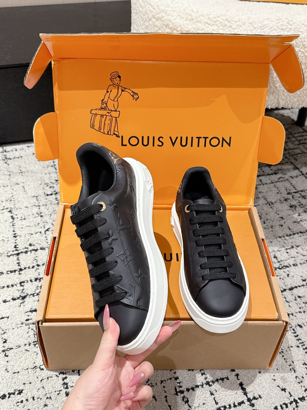 Louis Vuitton Men's Black Monogram Leather Sneakers