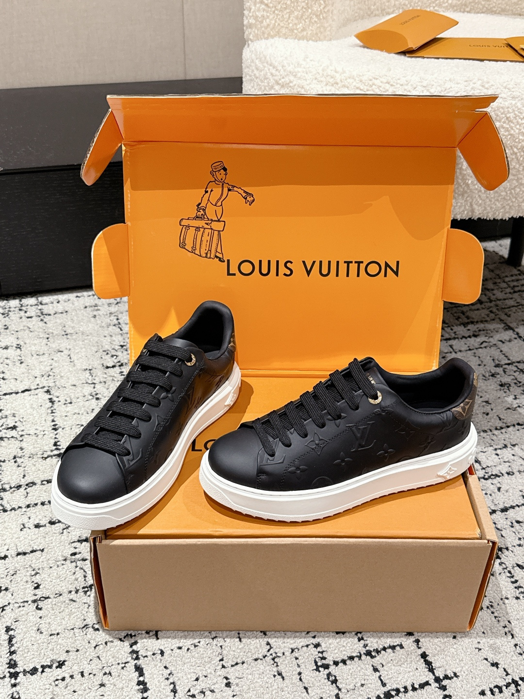 Louis Vuitton Men's Black Monogram Leather Sneakers